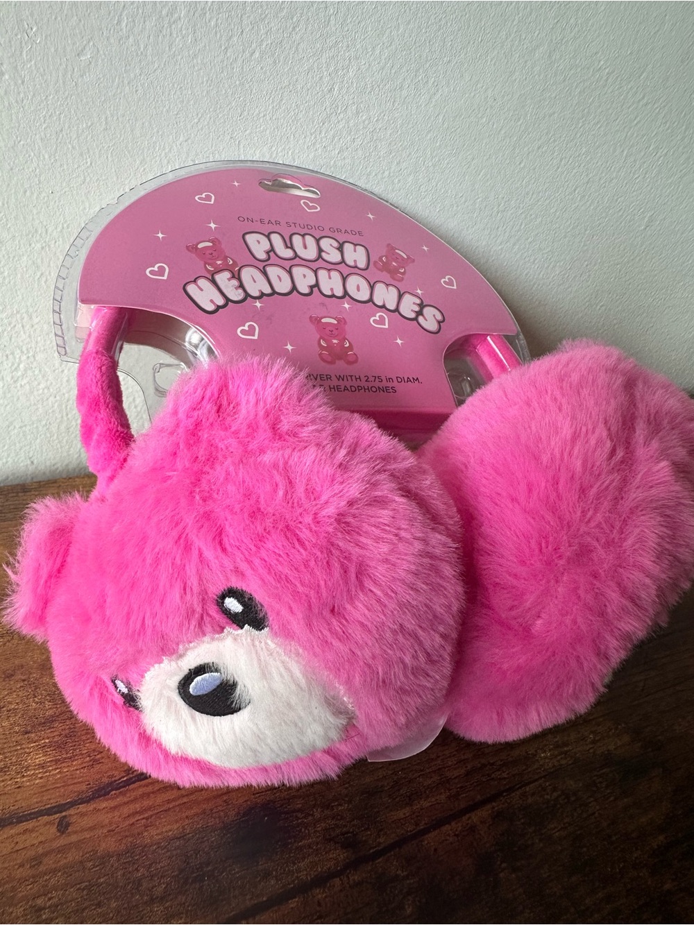 Plush Bear Pink Kids Ear Headphones with Auxiliary Jack and Microphone NEW